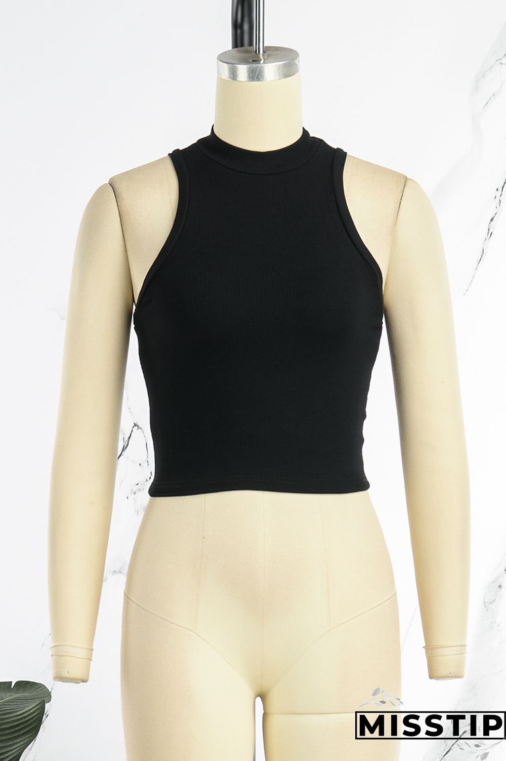Black Casual Solid Basic Half A Turtleneck Tops