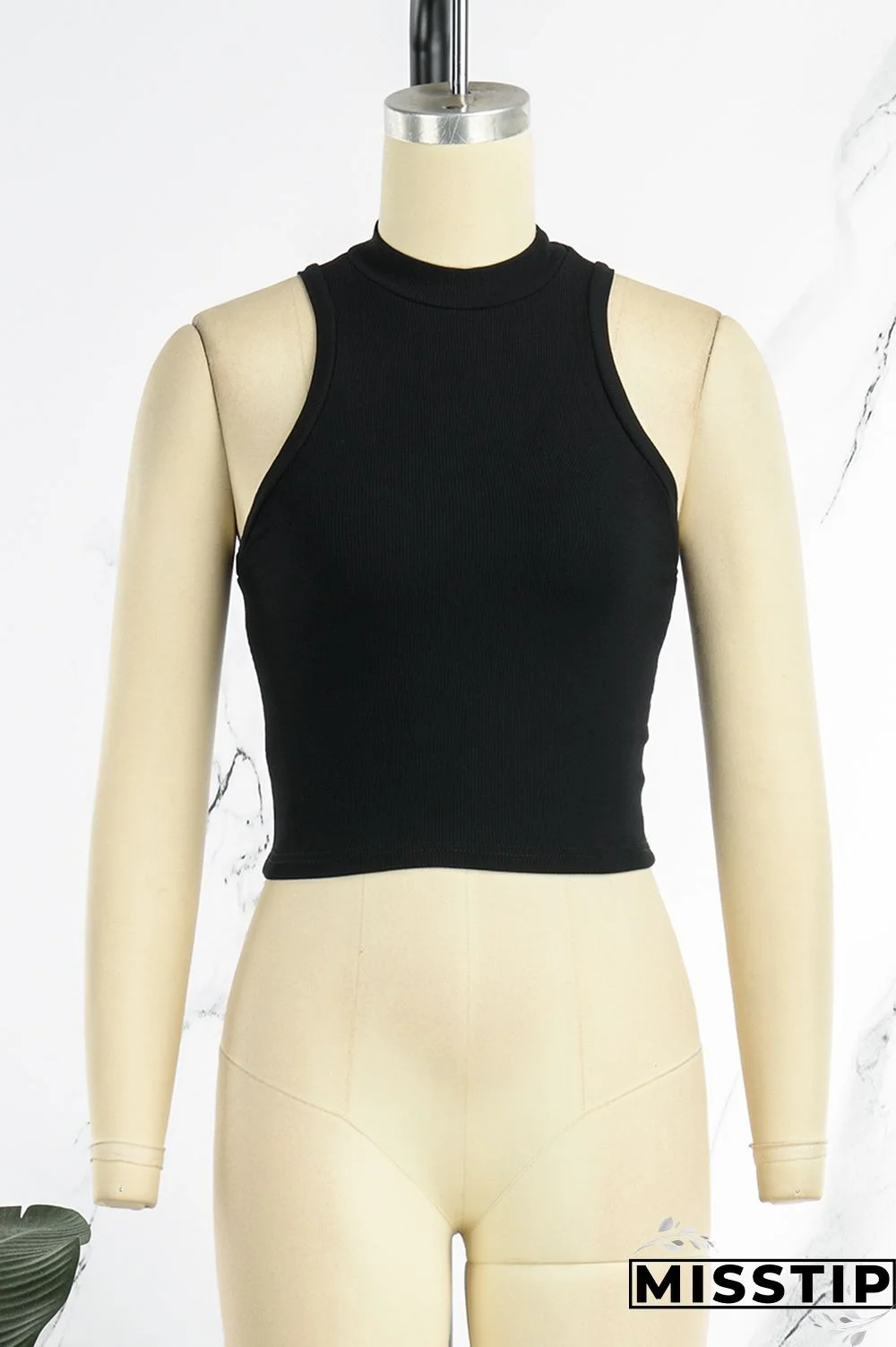 Black Casual Solid Basic Half A Turtleneck Tops