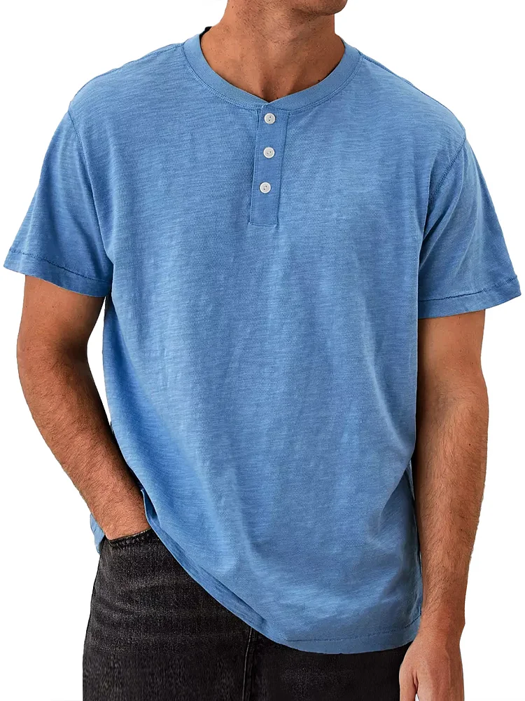 Men's Casual Button Up Comfort Short Sleeve Henley Shirt