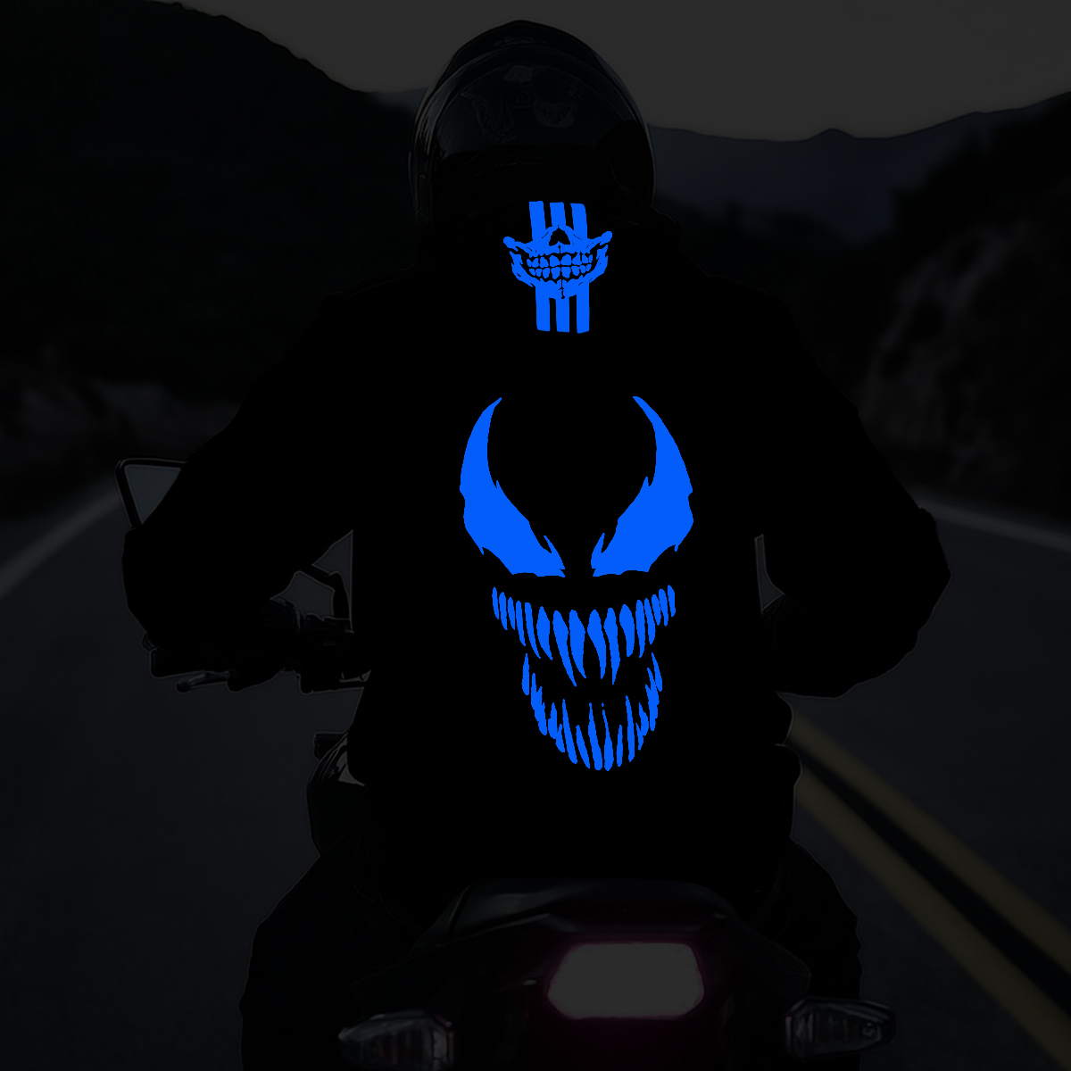 Luminous Devil Face Graphic Motorcycle Hoodie