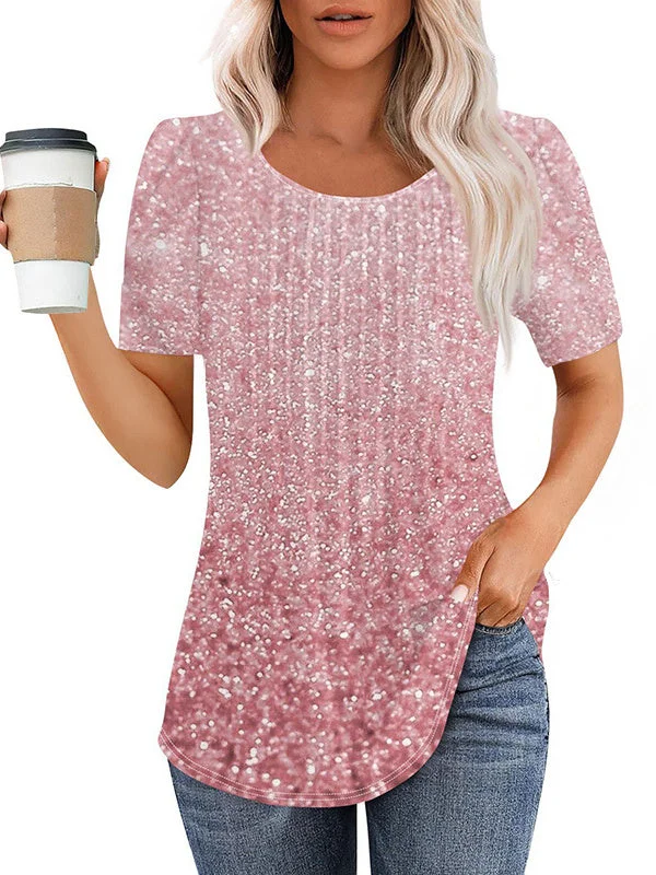 Women's Short Sleeve Scoop Neck Floral Printed Graphic Tops
