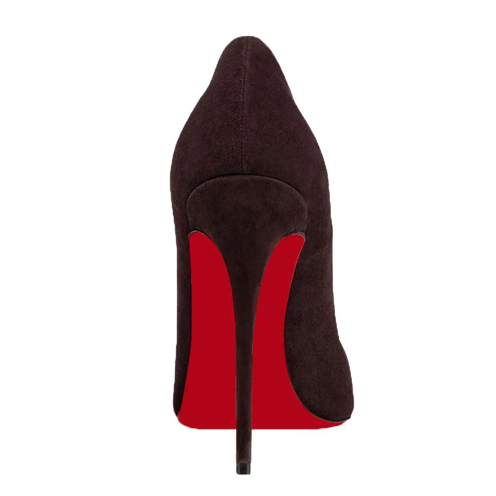 120mm Women's Party Wedding Red Soles Pumps Suede-vocosishoes