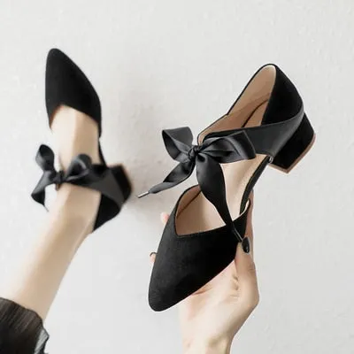 Square High Heels Shoes Woman Pumps PU Leather Butterfly-Knot Heeled Female Ladies Elegant Wedding Women Shoes