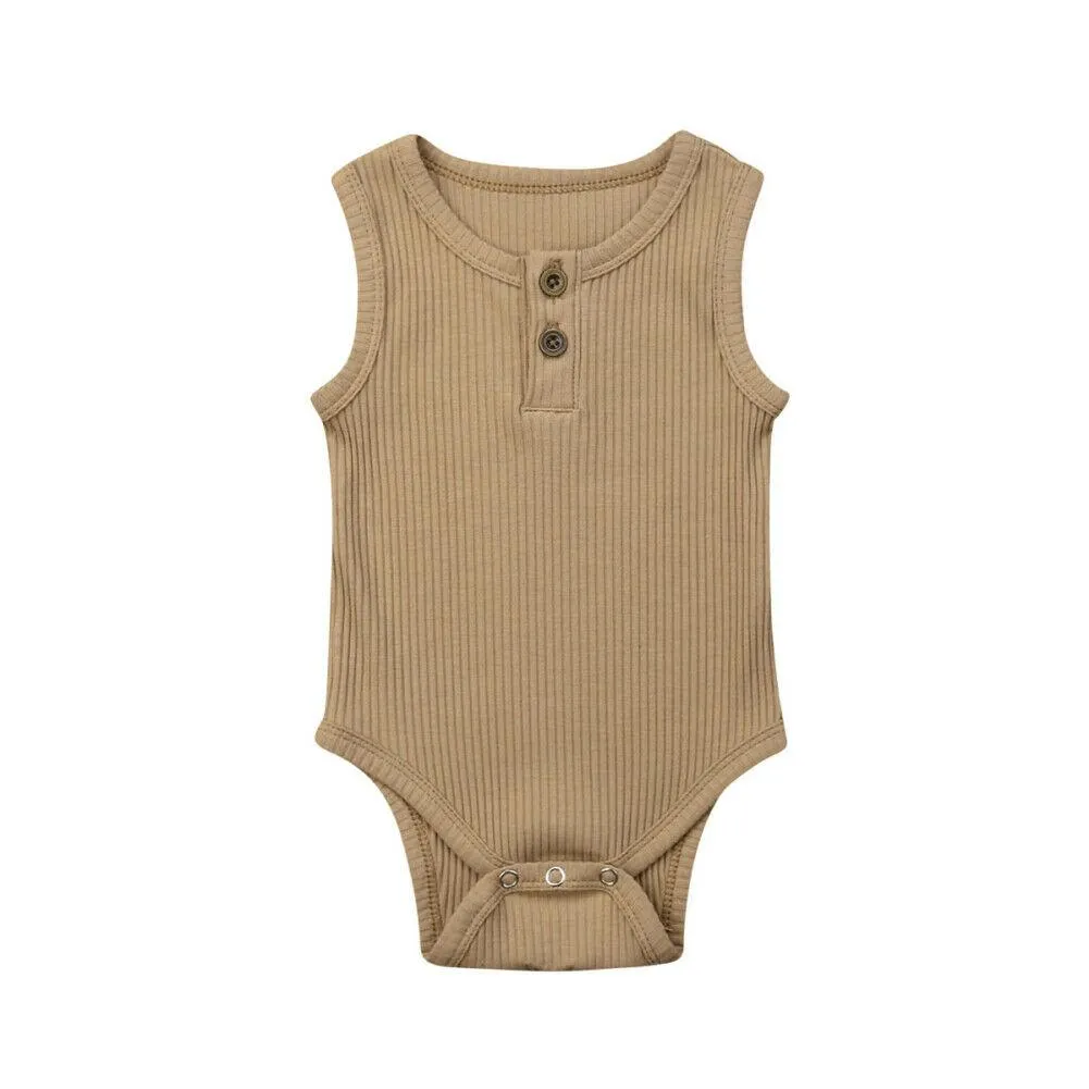 2019 Children Summer Clothing Newborn Baby Boy Girl Knit Solid Ribbed Bodysuit Jumpsuit Cotton Outfits Sleeveless Sunsuit 0-24M