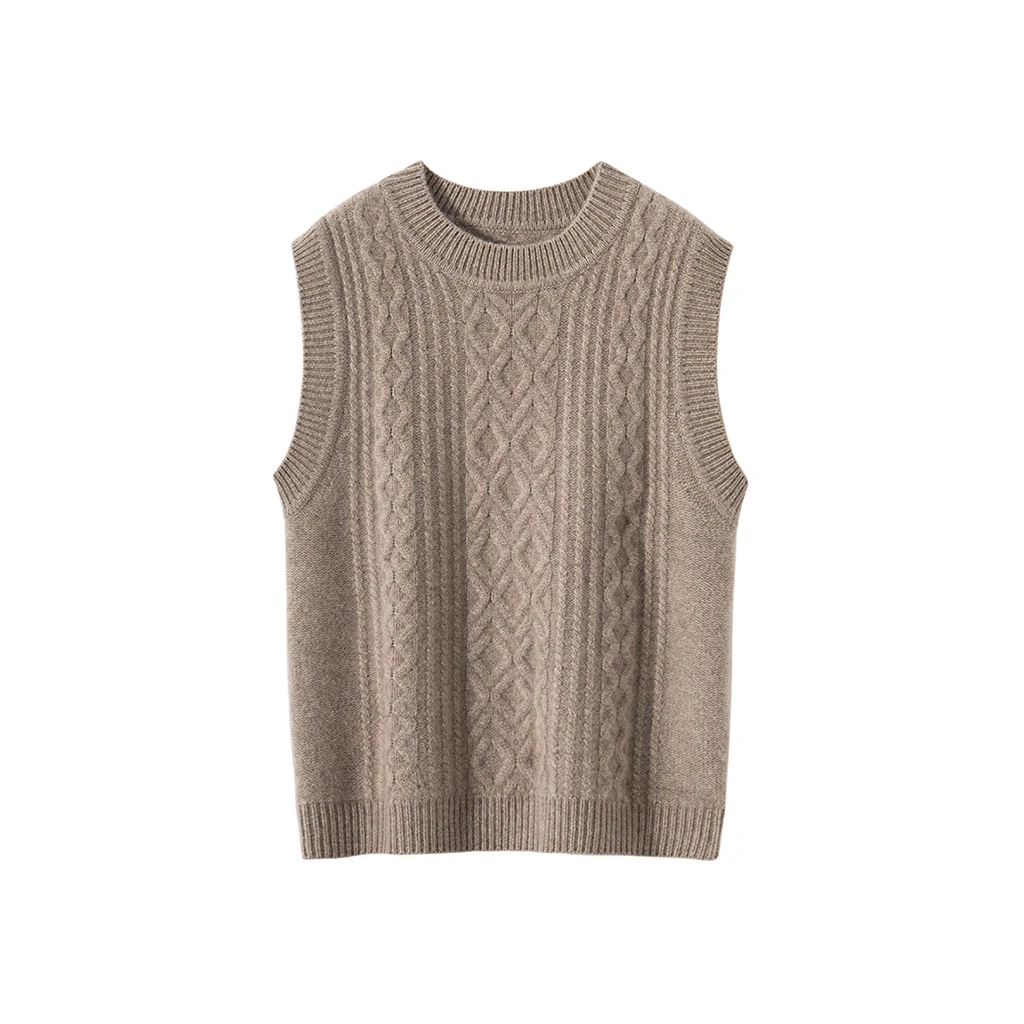 Women's Cashmere Vest Retro Sleeveless Twist Pattern REAL SILK LIFE