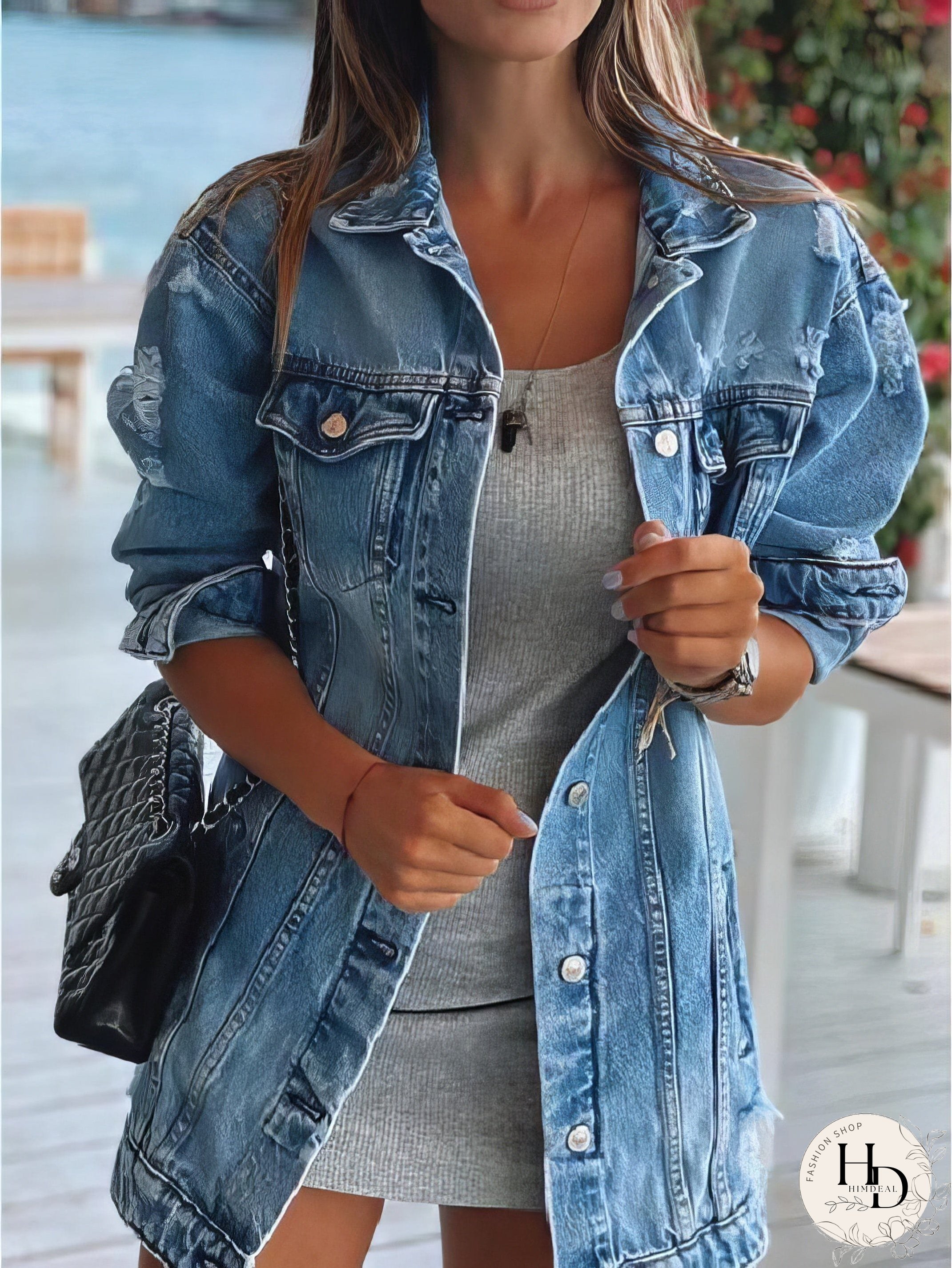 Vintage-Inspired Rhinestone Denim Jacket
