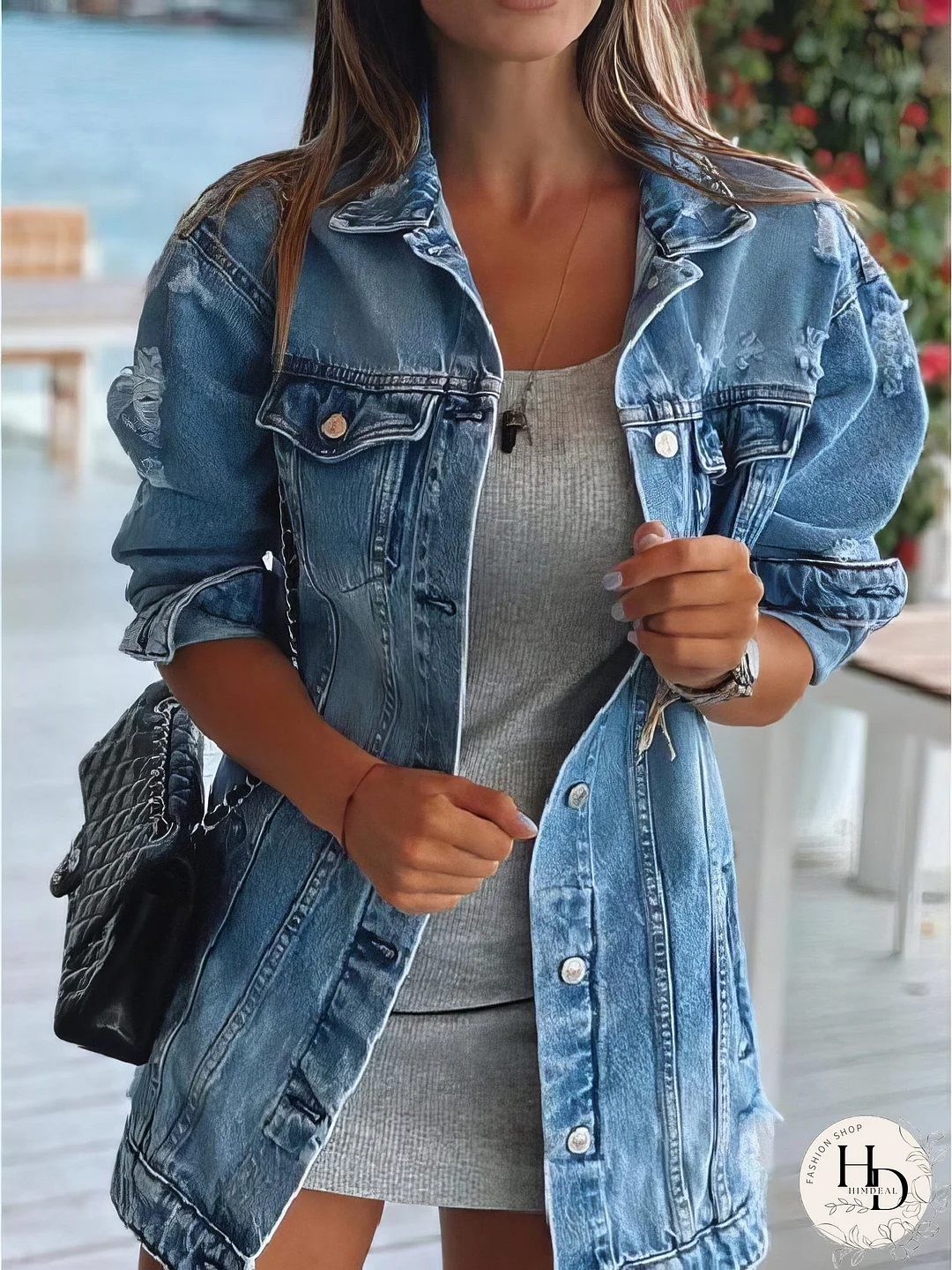 Vintage-Inspired Rhinestone Denim Jacket