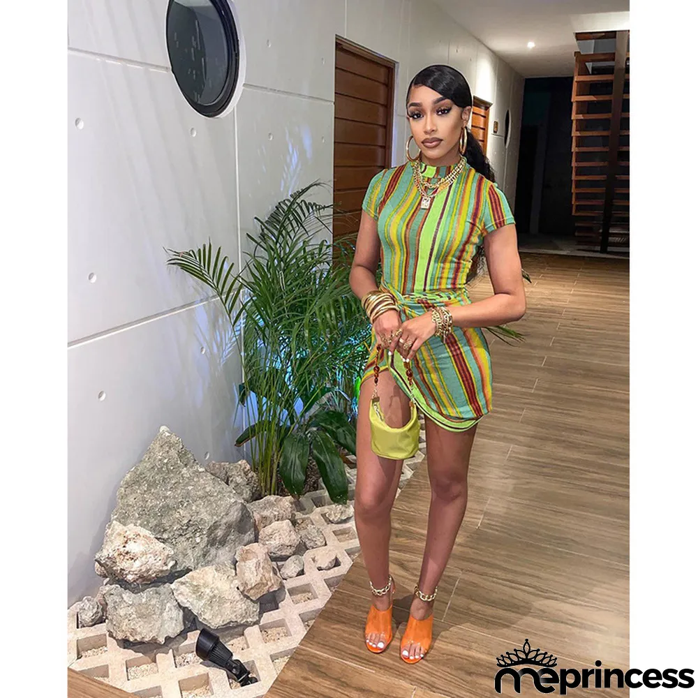 Sexy Striped Short Sleeve Mini Dress