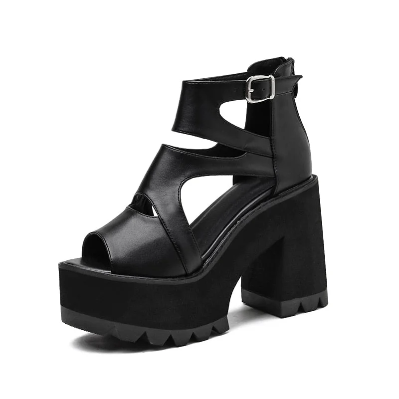 Gdgydh 2021 Women Sandals Soft Leather PU High Squre Heel Sandals Black Thick Platform Shoes Female Open Toe Party wedding Shoes