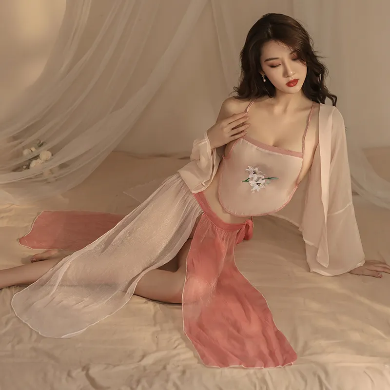 Churchf National Style Series Of Classical Belly Chiffon Sexy Pajamas Retro Free Uniform Perspective Pure Temptation Lingerie