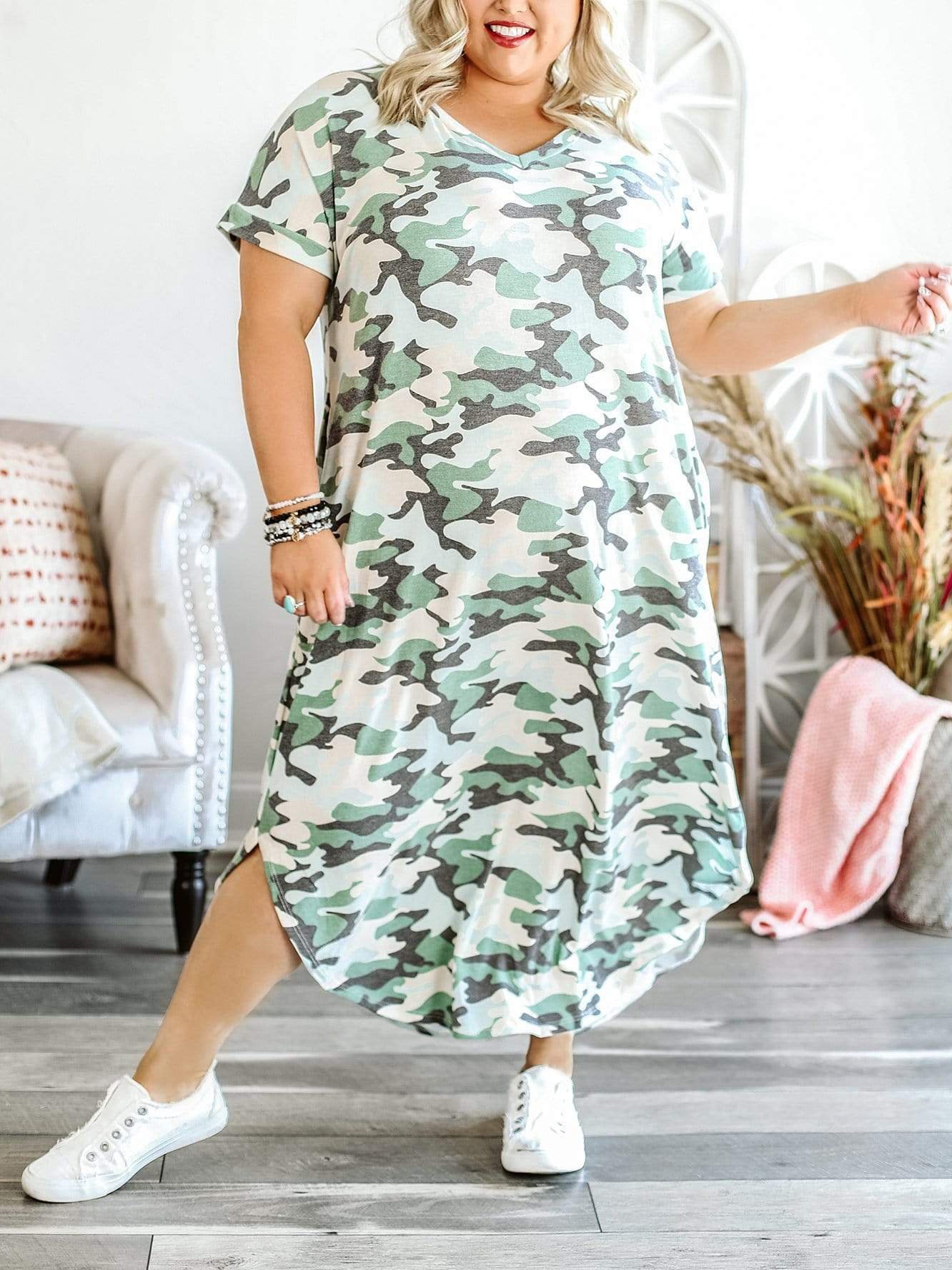 plus size camo maxi dress
