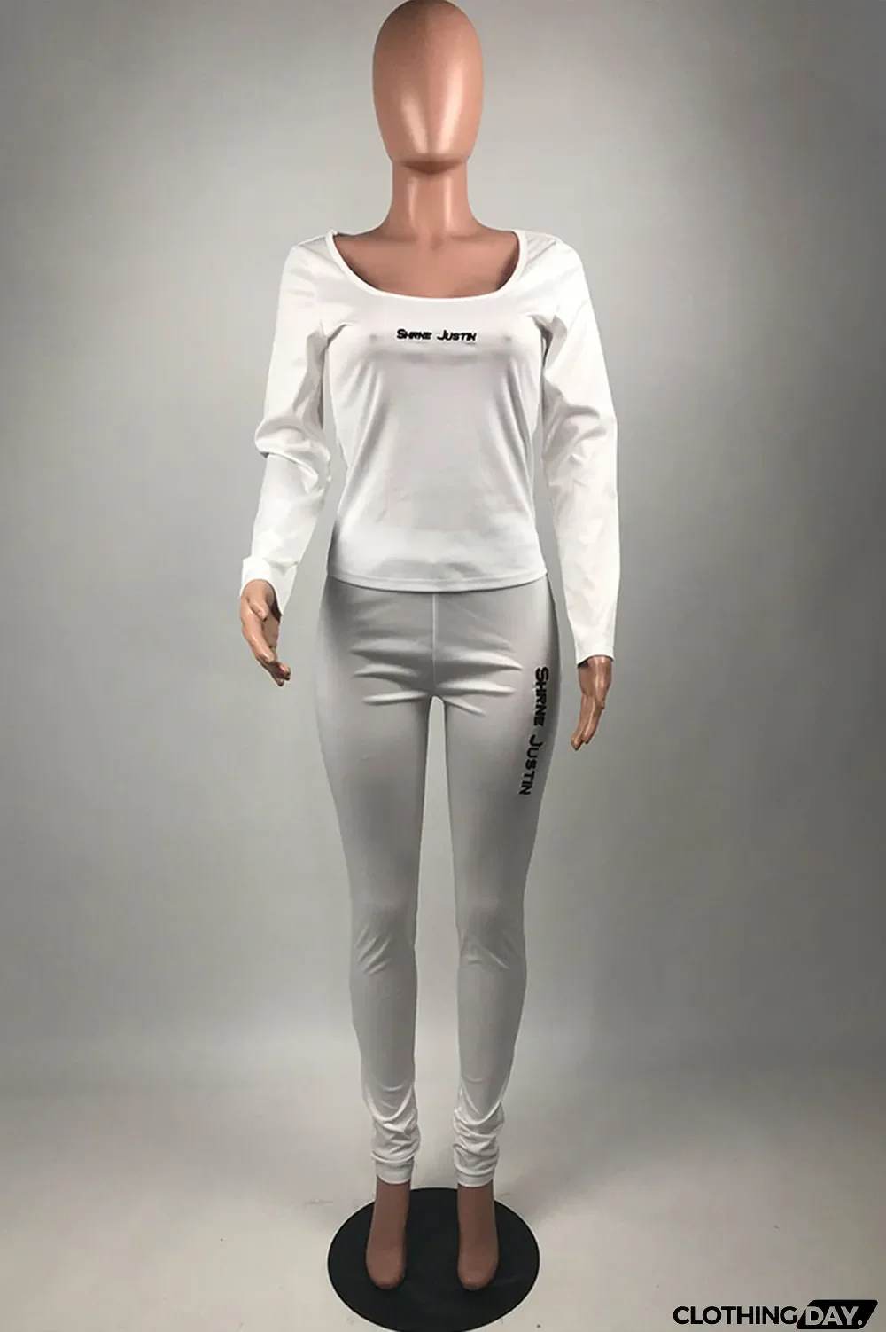 Red Casual Solid Letter O Neck Long Sleeve Two Pieces