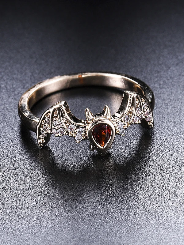 Gothic Dark Punk Style Statement Bat Ring with Crystal and Zircons