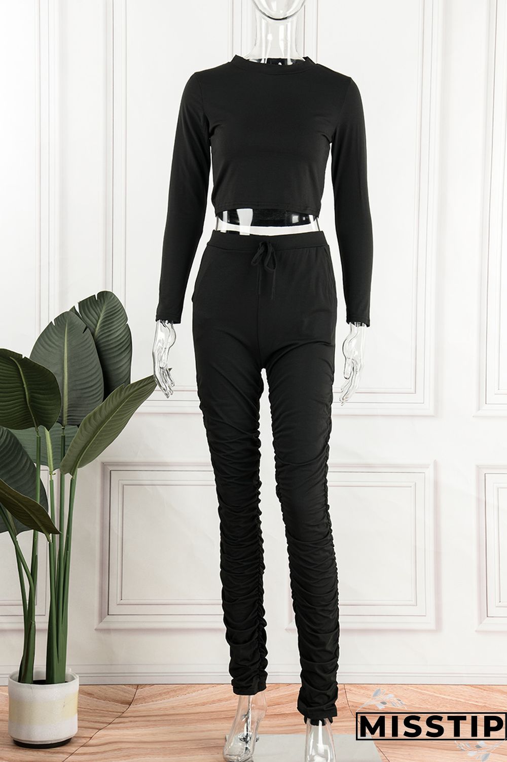 Pink Casual Solid Basic O Neck Long Sleeve Two Pieces