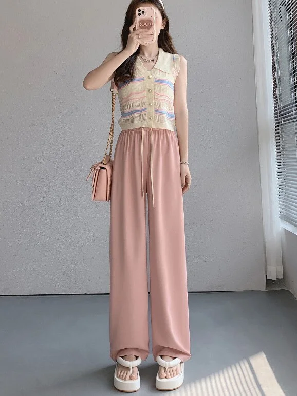 Summer Women Long Striaght Pants Casual Elastic Waist Long Wide leg pants Female Casual Spring Female Pants Trousers