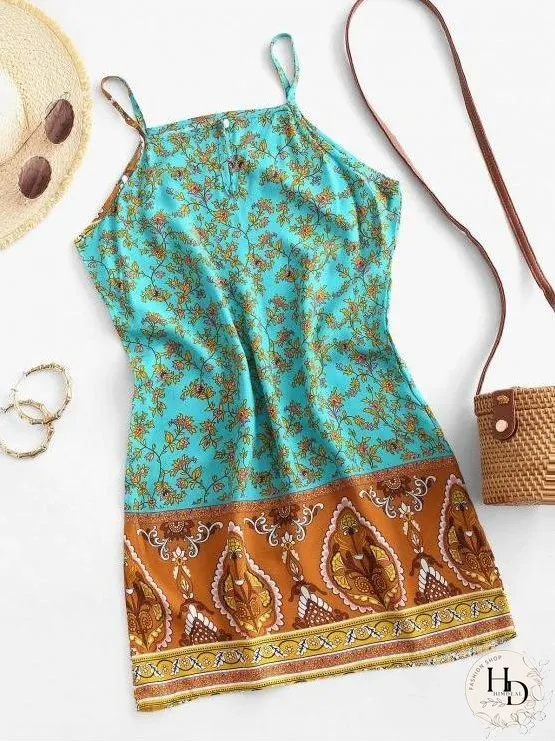 Cami Bohemian Printed Mini Dress for Women