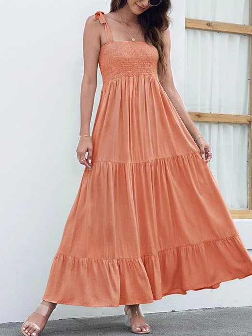 Women Half Sleeve V-neck Solid Color Dress