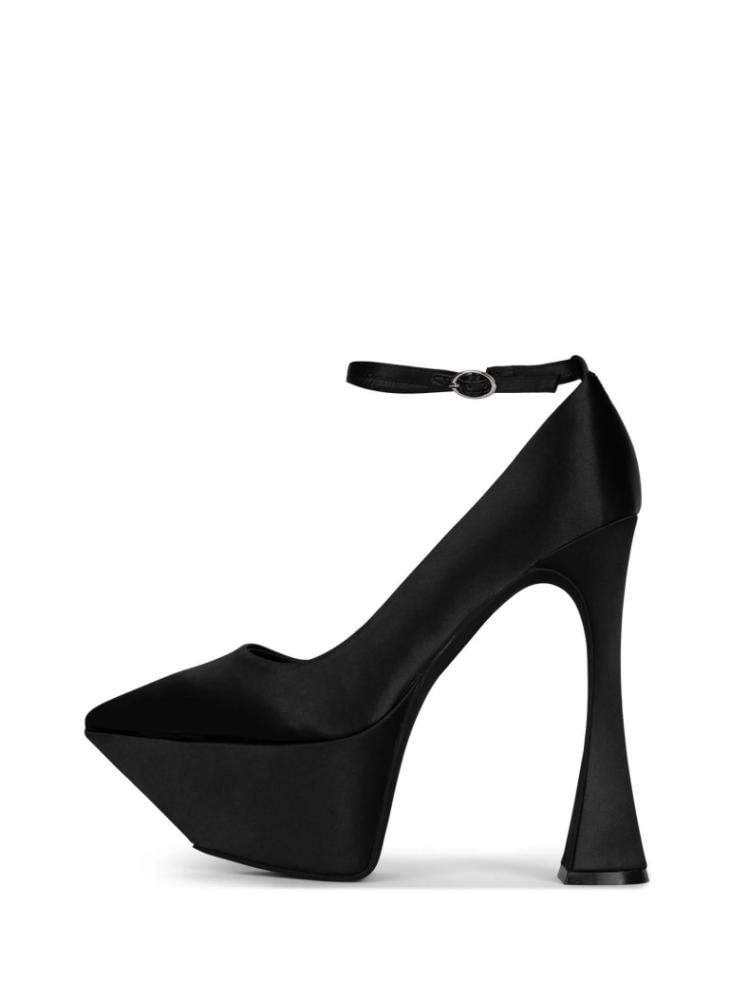 Women Silk Satin Platform Flared Heel Ankle Wrap Strap Patent-Leather Pointed-Toe Platform Stiletto Heel