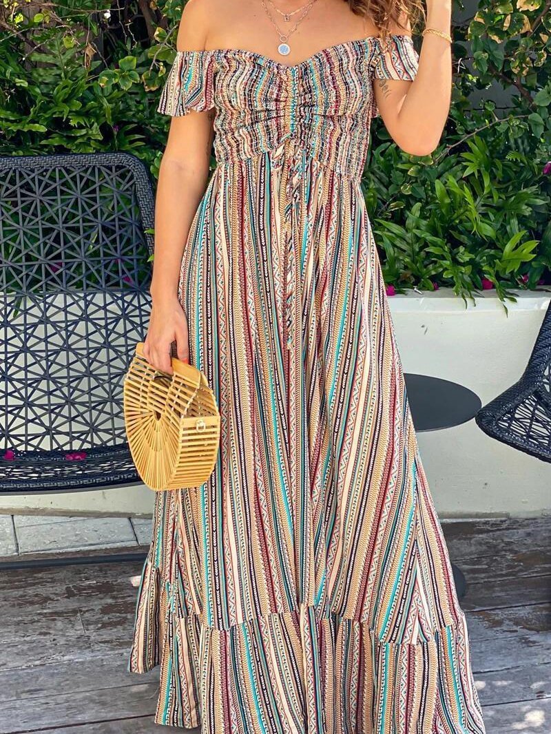 Casual One-Shoulder Striped Dress