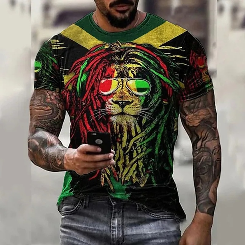 Men's Street 3D Print Graphic Prints Lion Short Sleeve T-shirt 