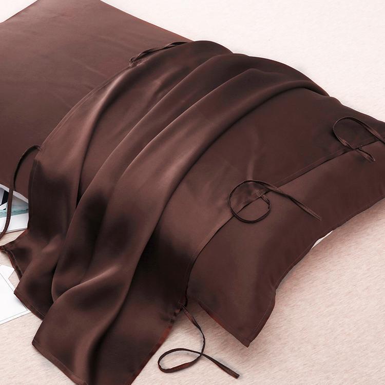 19 Momme Lace-up Travel Silk Pillowcase Chocolate