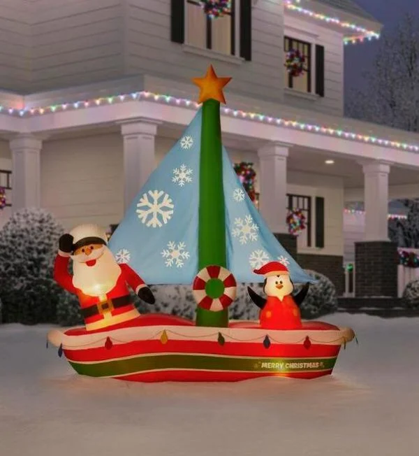 🔥kukelife🔥Christmas-7 ft pre lit led inflatable santa in sailboat scene