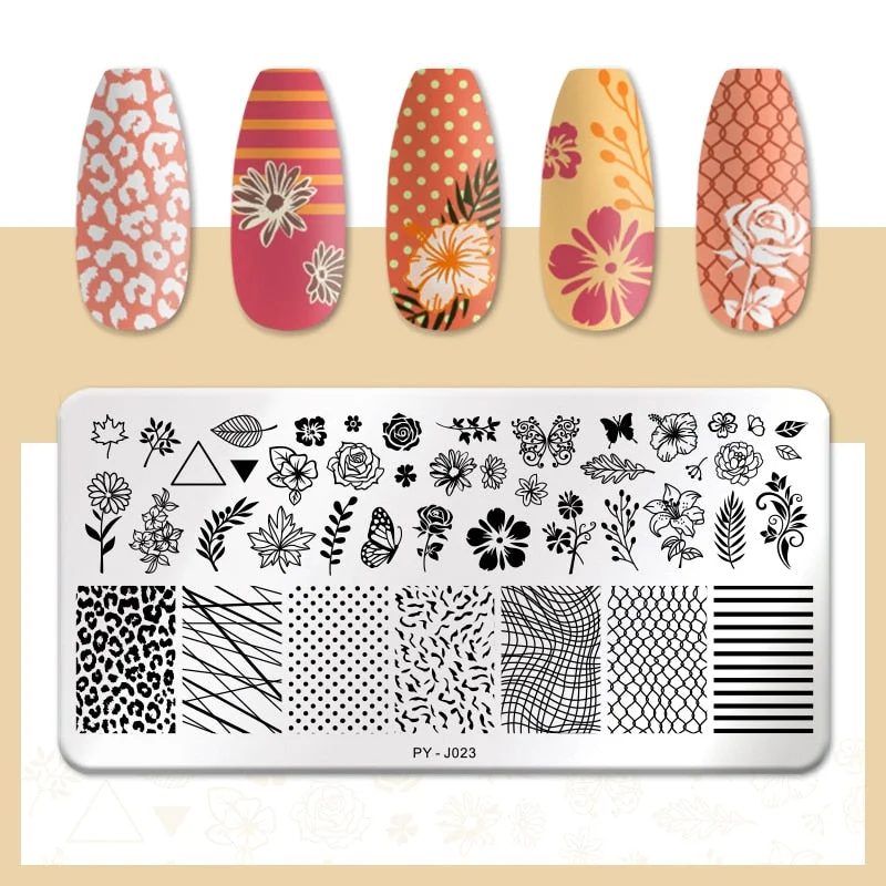 PICT YOU Flower Nail Stamping Plates Line Pictures Nail Art Plate Stamp Template Marble Leaves Image Printing Plates Nail Tools-Nail Inspo