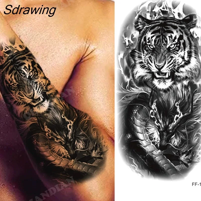 Sdrawing New Waterproof Temporary Tattoo Sticker Lion King Tiger Wolf Forest Mechanical Wild Boat Men Body Art Arm Fake Tatoo Women 328-0