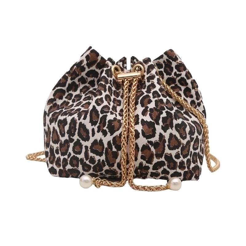 Women’s Cloth Leopard Basic Vintage Style Bucket String Shoulder Bag Crossbody Bag