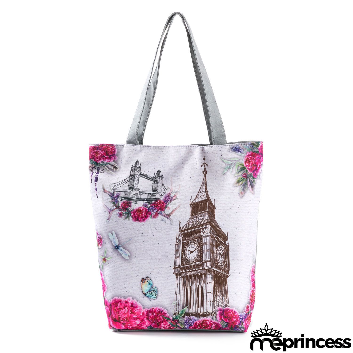 Women's Eiffel Tower Butterfly 3D Print One Shoulder Shopping Bag