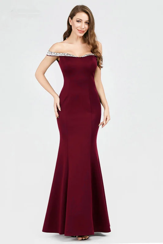 Elegant Off-the-Shoulder Mermaid Crystal Prom Dress Long Online