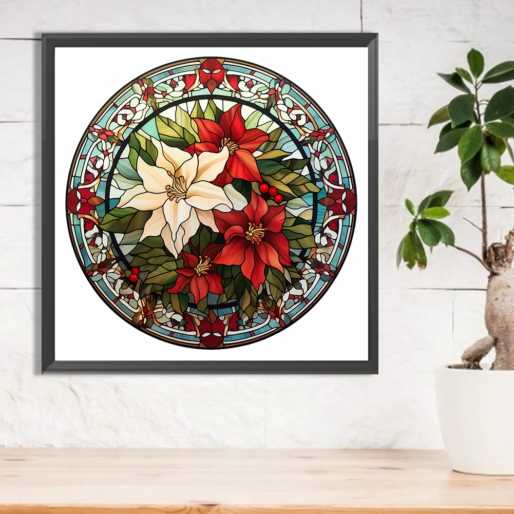 Diamond Painting - Full Round Drill - Stained Glass Poinsettia(Canvas|30*30cm)