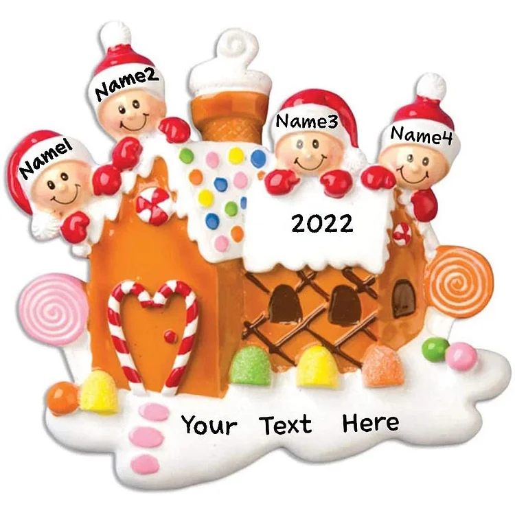 Famille personnalisée de 4 Ornement de Noël Maison en pain d'épice Ornement de décoration d'arbre de Noël