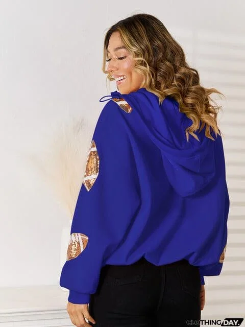 Sequin Football Patch Hal-Zip Hoodie