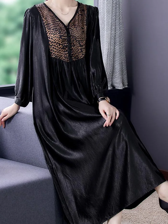 V-neck Fashion Printed Cupro Dress