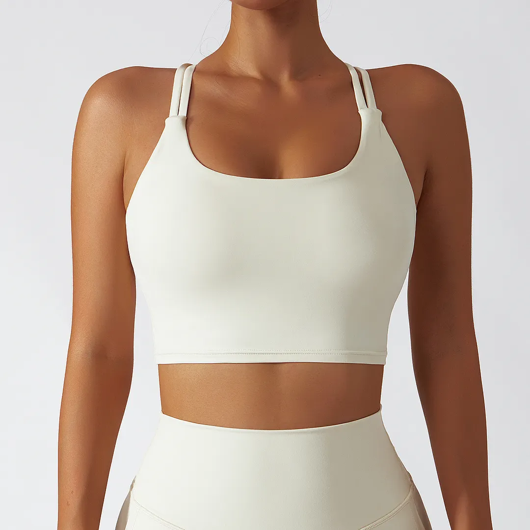 Different types of environmentally friendly recycled fabric 4 way stretch ethically made naked feel high support cross back sports bra online shopping on Hergymclothing 