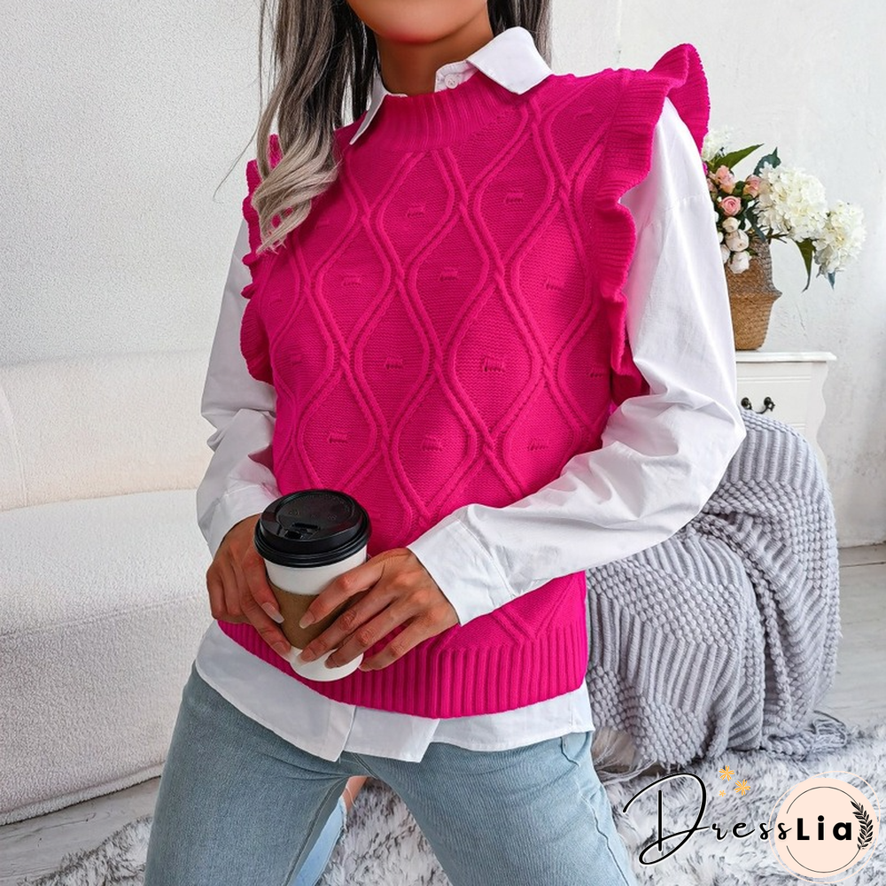 Fashion Knitted Sweater Vest For Women Fall Sweaters New Casual Solid Wood Ear Tanks Tops Sweater Women's Pullovers
