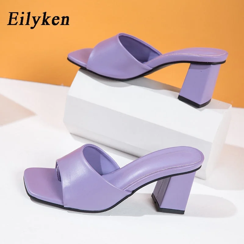 Eilyken 2022 New Women Slipper Summer Outdoor Sandal Square High Heel Slip On Flip Flop Elegant Women Slides Sandal size 41 42