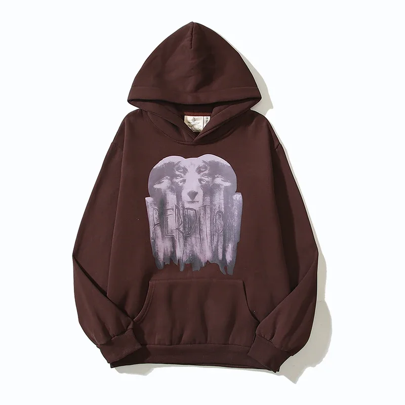 Abebey-Vintage Streetwear Goat Letter Print Fleece Hooded Hoodies for Men and Women Pullover Front Pocket Baggy Sweatshirts Oversized