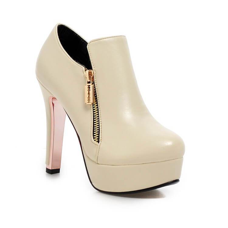 VCSHOES PU Zipper Super High Heel Round Toe High Heels