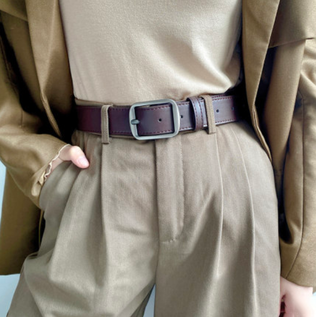 Darkacademias Metal Buckle Faux Leather Belt