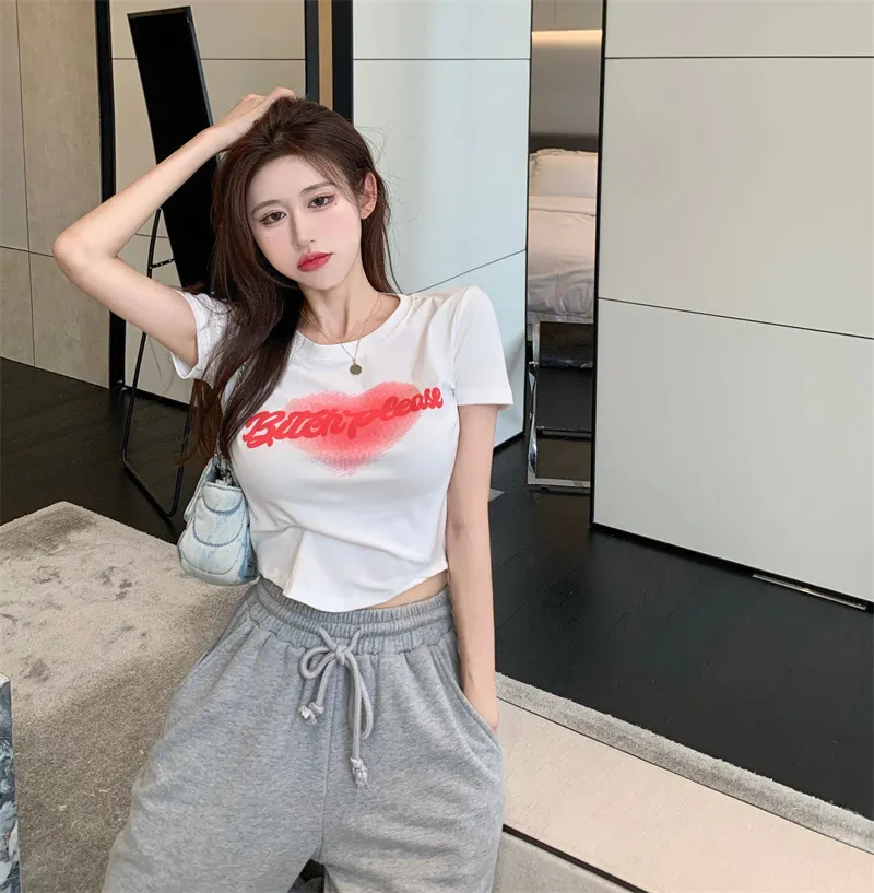 Brownm Brownm Letter Print T-Shirt Women's Summer 2024 New Ins Slim Short Design Sense Niche Short-Sleeved Top