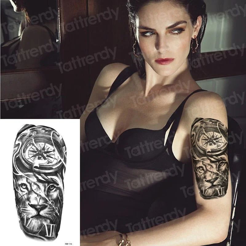 Temporary Tattoo Sticker Forest Moon Bird Bear animal Tattoos Waterproof Leopard Wolf Tiger Body Art Arm flower Fake Tattoo Men
