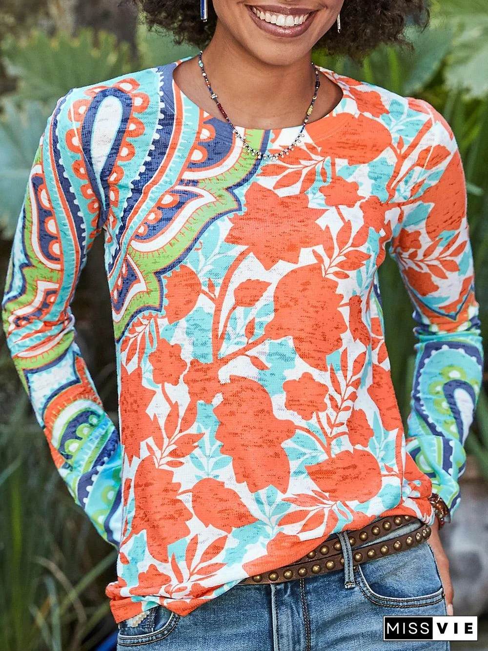 Printed Long Sleeve Casual T-shirt