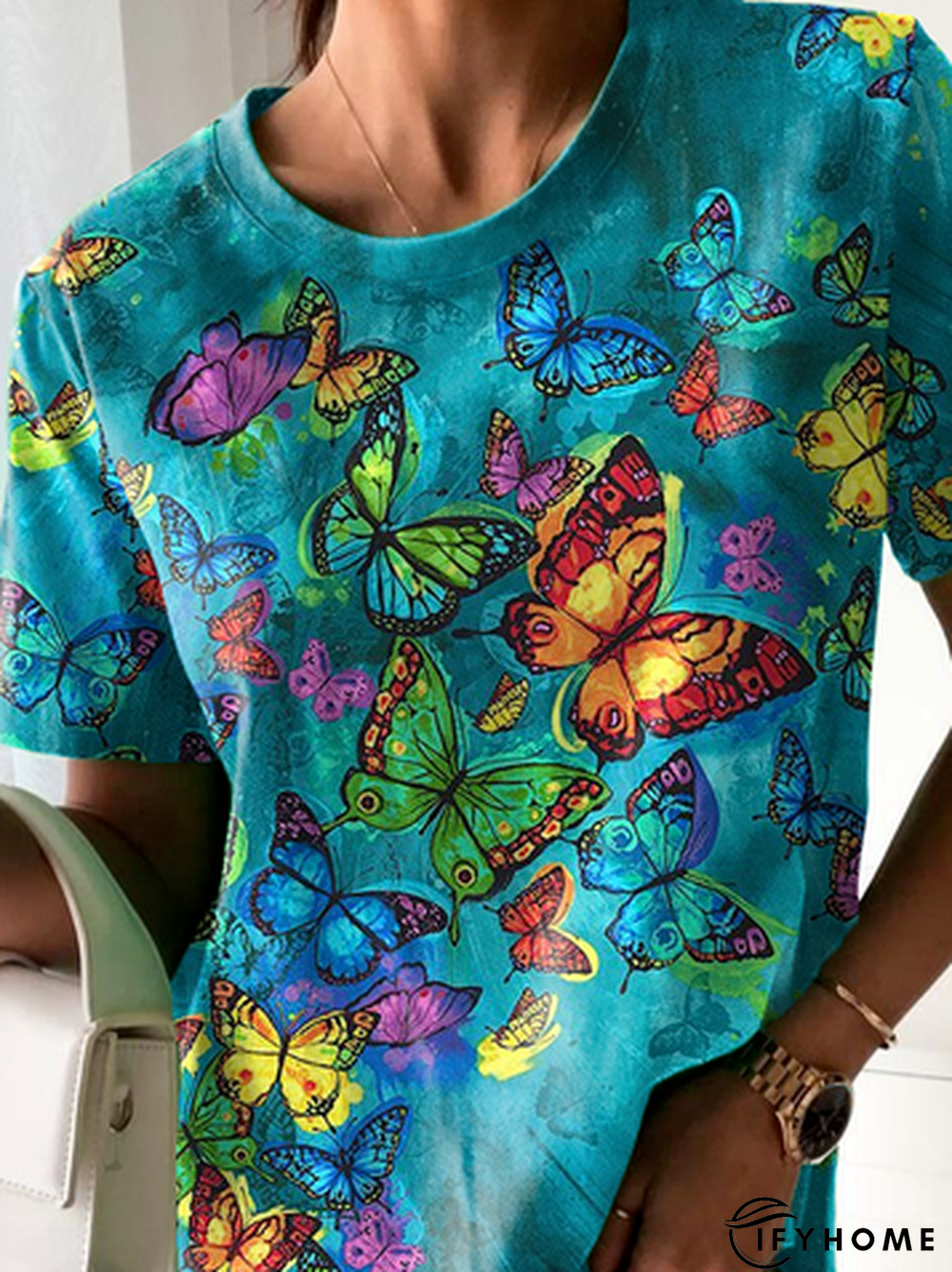 Casual Butterfly Crew Neck T-Shirt | IFYHOME