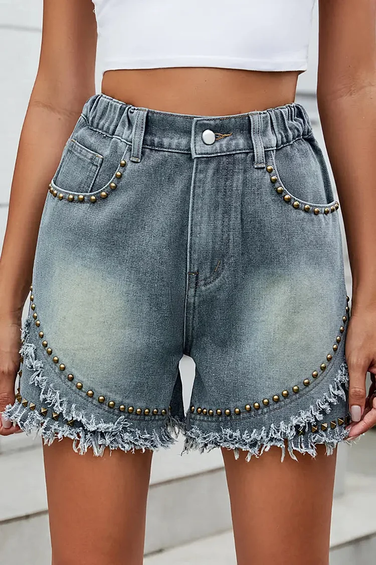 Summer Casual Studded Denim Shorts