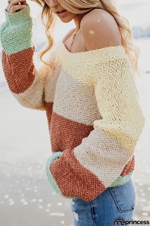 Color Block One Shoulder Sweater