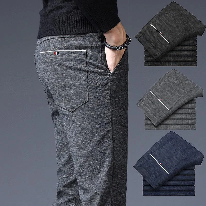 Men's Casual Business Slim Fit Stretch Striped Pants