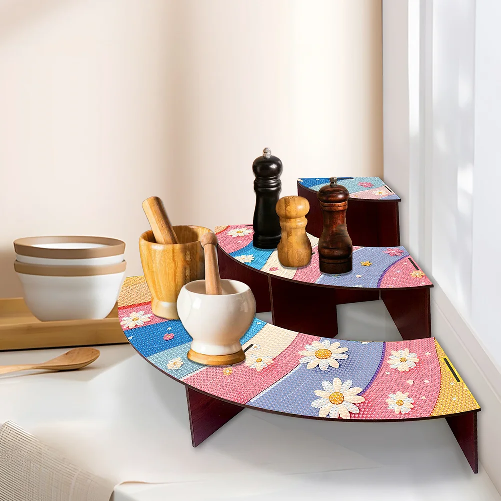 3 Tier Wood Rainbow Daisy DIY Diamond Painting Storage Holder for Home Office
