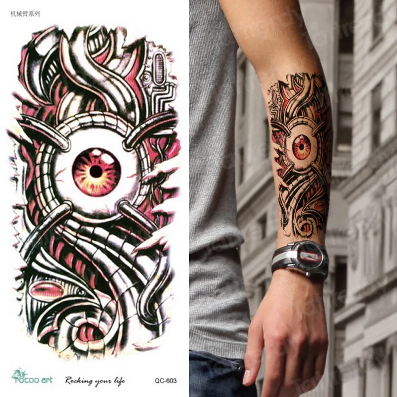 Black Stylish 3D New Man's Half Sleeve Arm Temporary Totem Tattoo Stickers Mechanical Body Art Tatoos for Boys Mens Armband